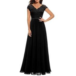 Abendkleid Damen Elegant Für Hochzeit V-Ausschnitt Langarm Brautjungfernkleider Spitzenkleid Cocktailkleid Abschlusskleid Maxi Lang Bridesmaid Bodenlang Ballkleider Maxikleid A Linien Partykleid von OBiQuzz