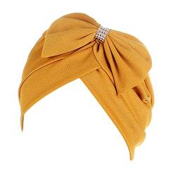 Braid Head Turban Bohemian Bowknot Turban Cancer Ethnic Wrap Cover Cap Headwear Hair Hat Cap Heardband Ohrenschützer Fahrradhelm (Yellow, One Size) von OBiQuzz