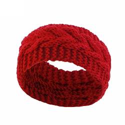Damen Wollstirnband Warmes Stirnband Modisches Strickstirnband Hasen Ohren Band (Red, One Size) von OBiQuzz