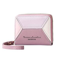 Fashion ID Short Wallet Color Matching Solid Color Women Zipper Purse Multiple Card Slots Clutch Bag Geldbörsen Damen Rot (Pink, One Size) von OBiQuzz