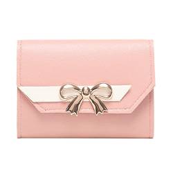 Fashion ID Short Wallet Hit Color Damen Fliege Haspe Geldbörse Mehrere Kartenfächer Clutch Bag Handytasche Geldbörsen Herren Klein Glattleder (Pink, One Size) von OBiQuzz