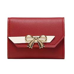 Fashion ID Short Wallet Hit Color Damen Fliege Haspe Geldbörse Mehrere Kartenfächer Clutch Bag Handytasche Geldbörsen Herren Klein Glattleder (Red, One Size) von OBiQuzz