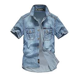 Jeanshemd Herren Kurzarm Freizeithemden Für Herren Button Down Kurzarmhemd Mit Taschen Slim Fit Herrenhemden Cowboy Denim Shirt Blau Hemd Vintage Western Hemd Arbeitshemden Sommerhemd Strandhemd M-3Xl von OBiQuzz