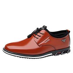 OBiQuzz Atmungsaktive Bequeme Business-Schnürschuhe für die Arbeit, Freizeit, einfarbige Lederschuhe für Herren Schuhe Gefüttert Herren (Brown, 48) von OBiQuzz