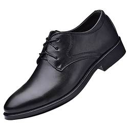 OBiQuzz Herren Lederschuhe Business Attire Herren Jugend Spitzschuhe Britische Atmungsaktive Schnürschuhe Vielseitige Freizeitschuhe Schuhe Herren Bootsschuhe (Black, 44) von OBiQuzz