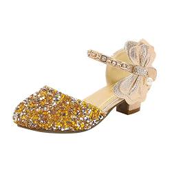 OBiQuzz Mädchen-Schuhe mit niedrigem Absatz, Strass, Bögen, niedriger Absatz, Prinzessin, Hochzeitsfeier für, kleine Kinder Sandalen Herren (Gold, 32) von OBiQuzz