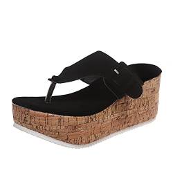 OBiQuzz Sandaletten Damen Mit Keilabsatz Leder - Zehentrenner Elegante Plateaupumps Festliches Plateauschuhe Bequem Zehensandalen Party-Keilsandalen Slip-On Flip Flops Sommer Sandaletten von OBiQuzz