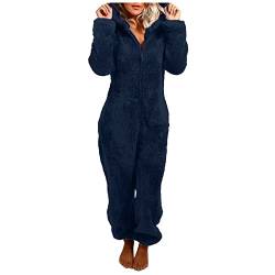 Onesie Damen Kuschelig Winter Warm Overall Teddy Fleece Jumpsuit Schlafanzug Lang Kuschelig Pyjama Einteiler Flauschig Bären Hausanzug Einfarbig Schlafoverall Mit Kapuze Reißverschluss Homewear von OBiQuzz