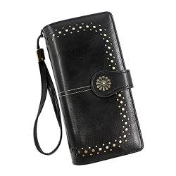 Retro Einfache Lange Brieftasche Multifunktion Große Kapazität Brieftasche Handtasche Geldbörsen Herren Vintage (Black, One Size) von OBiQuzz
