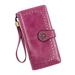 Retro Einfache Lange Brieftasche Multifunktion Große Kapazität Brieftasche Handtasche Geldbörsen Herren Vintage (Hot Pink, One Size) von OBiQuzz
