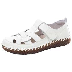 Sandalen Damen Sommer - Elegant Mary Jane Halbschuhe Geschlossene Sandaletten Aushöhlen Lederschuhe Rutschfest Loafers Leder Strandschuhe Sommersandal Flach Strandsandalen Kleid Schuhe Gr.37-43 von OBiQuzz