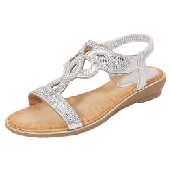 Sandalen Damen Sommer - Flach Strandschuhe Strass Sandaletten Römische Strandsandalen Bohemian Sandals Zehentrenner Freizeitsandalen Flip Flops Sommerschuhe Outdoorsandalen Riemchensandalen Gr.37-43 von OBiQuzz