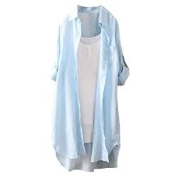 Strandkleid Damen Langarm Bikini Strandponcho V-Ausschnitt Sommerkleider Lang Strand Vertuschen Shirt Bikini Cover Up Mit Tasten Longshirt Strandhemd Bademode Sommer Bluse Kariertes Hemd Freizeitkleid von OBiQuzz