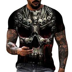 T-Shirts für Herren Rundhals Kurzarm Slim Fit T Shirt mit Totenkopf 3D-Druck Fashion Shirt Top Bluse Sommer Rundhals-Ausschnitt Vintage Sportlich Elegant Crew Neck Kurzarm T-Shirt von OBiQuzz