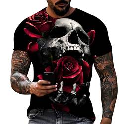 T-Shirts für Herren Rundhals Kurzarm Slim Fit T Shirt mit Totenkopf 3D-Druck Fashion Shirt Top Bluse Sommer Rundhals-Ausschnitt Vintage Sportlich Elegant Crew Neck Kurzarm T-Shirt von OBiQuzz