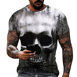 T-Shirts für Herren Rundhals Kurzarm Slim Fit T Shirt mit Totenkopf 3D-Druck Fashion Shirt Top Bluse Sommer Rundhals-Ausschnitt Vintage Sportlich Elegant Crew Neck Kurzarm T-Shirt von OBiQuzz