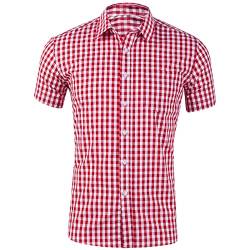 Trachtenhemd Herren Kurzarm Rot Blau Oktoberfest Kariertes Hemd Slim Fit Herrenhemden Trachten Hemd Karohemd Baumwolle Freizeithemden Für Herren Kurzarmhemden Sommerhemd Strandhemd Freizeithemd M-3Xl von OBiQuzz