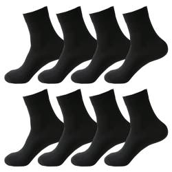 Unisex-Crew-Socken, dünn, lockere Passform, weich, breit, dehnbar, nahtloser Zehenbereich, 4 Paar, Schwarz Herrensocken 45 (Black, One Size) von OBiQuzz