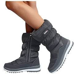 Winterstiefel Damen Gefüttert - Wasserdicht Winterschuhe Mit Reißverschluss Halbhoch Schneestiefel Schlupfstiefel Warm Flach Lederstiefel Winter Stiefeletten Damen Schwarz Ankle Boots Thermo Stiefel von OBiQuzz