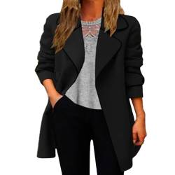 Wollmantel Damen Winter Lang Wintermantel Damenmantel Umlegekragen Einreiher Trenchcoat Herbst Mantel Warmer Wolle Coat Revers Wintercoat Outwear Schwarz Wollmischung Mittellange Parka Mantel Jacke von OBiQuzz