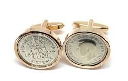 HT - Premium 1939 Lucky Sixpence-Manschettenknöpfe zum 85. Geburtstag, Einheitsgröße, rotvergoldet, andere Verschlusstypen, One Size, Rotvergoldet, Andere Verschlusstypen von OCC Old Coin Cufflinks