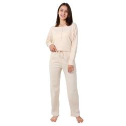 OCCIENTEC Damen Jumpsuit mit Rundhalsausschnitt Damen Overall aus Baumwolle mit Knöpfen Beige,XL von OCCIENTEC