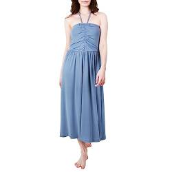 OCCIENTEC Damen Lange Kleider mit Kordelzug Damen Sommerkleid Neckholder Sleeveless Long Solid Kleid Blau, L von OCCIENTEC