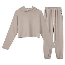 OCCIENTEC Loungewear Set für Damen Hausanzug Damen aus Baumwolle Kapuzenpullover Lange Ärmel Top + Hose Khaki,L von OCCIENTEC