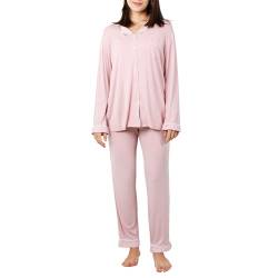 OCCIENTEC Pyjama für Damen Langarm Damen Schlafanzug mit Knopfleiste Nachtwäsche PJ Set Langarm Zweiteiliger Freizeitanzug Nachtwäsche Hausanzug Pyjama-Set für alle Jahreszeiten（Rosa L） von OCCIENTEC