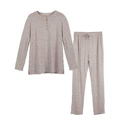 OCCIENTEC Schlafanzug Damen Übergroße mit Rundhalsausschnitt Langärmeliger Pyjama Set Damen Plus Size groß elastisch XL-3XL, XXL von OCCIENTEC