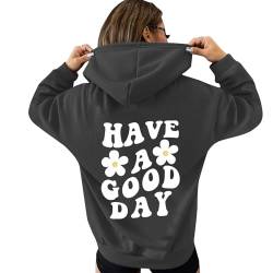 OCCOKO HAVE A GOOD DAY, schulterfreier, langärmeliger Fleece-Kapuzenmantel mit Alphabet-Aufdruck für Herbst und Winter Warme Damen Winter Winterjacke Mantel (Grey, S) von OCCOKO