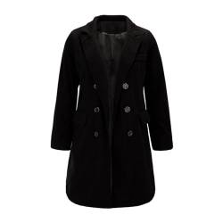 OCCOKO Zweireihiger Damenmantel, lang, für den Winter, Arbeit, Büro, Mantel mit Taschen Schwarze Cardigan Damen (Black, S) von OCCOKO