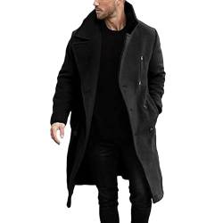 Winter Warm Solid Pocket Wollmantel Herren Dicker Mantel Herren Mittellang Business Mantel Blau Herren (Black, XXL) von OCCOKO