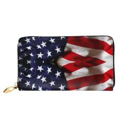 Amerikanische Flagge Leder Lange Handheld Geldbörse Damen Lange Handheld Brieftasche Verwendet für Kreditkarten Bargeld Münzaufbewahrung, Amerikanische Flagge, One Size, Casual von OCELIO