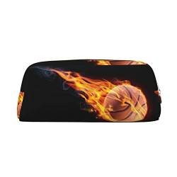 Basketball auf Feuer Leder Reißverschluss Stereoskopische Stift Tasche Bunte Schreibwaren Tasche Make-up Tasche Aufbewahrungstasche von OCELIO