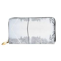 Blaugrüne Blume auf Holzplanke, Leder, lange Handbrieftasche für Damen, lange Handbrieftasche für Kreditkarten, Bargeld, Münzaufbewahrung, Winter Alte Seilbahn, One Size, Casual von OCELIO