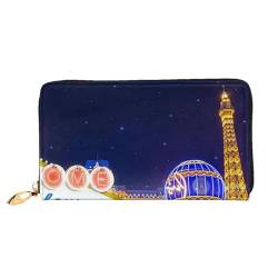 Bunte Galaxy Musik Note Leder Lange Handheld Brieftasche Damen Lange Handheld Brieftasche Verwendet für Kreditkarte Bargeld Münzen Lagerung, Las Vegas Nacht Stadt, One Size, Casual von OCELIO