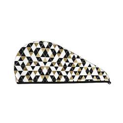 Fashion Modern Schwarz Weiß Gold Dreiecke Korallenvlies Trockenes Haar Hut Badehut für Make-up und Baden verwendet von OCELIO