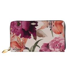 Frühling Bambus Leder Lange Handheld Brieftasche Damen Lange Handheld Brieftasche Verwendet für Kreditkarte Bargeld Münzen Lagerung, Rosa Blume und Rose, One Size, Casual von OCELIO