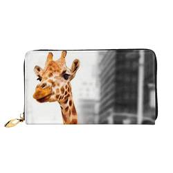 Lange Damen-Geldbörse aus Leder, Kartenorganizer, Metall-Reißverschluss, Kreditkarten-Tasche, elegante Clutch-Brieftasche, Giraffe in New York, Schwarz, Einheitsgröße, Schwarz, One Size von OCELIO