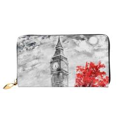 Niagara Falls Leder Lange Handheld Geldbörse Damen Lange Handheld Brieftasche Verwendet für Kreditkarte Bargeld Münzaufbewahrung, Rote Londoner Straße, One Size, Casual von OCELIO