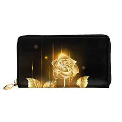 Nummernschild Karte Leder Lange Handheld Geldbörse Damen Lange Handheld Brieftasche Verwendet für Kreditkarte Bargeld Münzaufbewahrung, Gold Rose, One Size, Casual von OCELIO