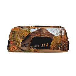 OCELIO Albany Covered Bridge Leder Reißverschluss Stereoskopische Stifttasche Bunte Schreibwaren Tasche Make-up Tasche Aufbewahrungstasche von OCELIO