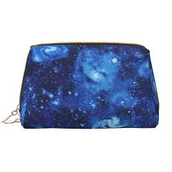OCELIO Blue Universe Space Galaxy Leder Tragbare Kosmetiktasche (groß), Leder Clutch Reißverschluss Kosmetiktasche, Kulturtasche Reisetasche, Reise Aufbewahrungstasche, Weiß, Einheitsgröße, Weiß, One Size von OCELIO