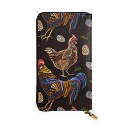 OCELIO Damen Lange Leder Geldbörse Kartenorganizer Metall Reißverschluss Geldbörse Damen Kreditkarte Tasche Elegant Clutch Bagchicken Print Schwarz Einheitsgröße, Schwarz, One Size von OCELIO