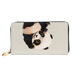 OCELIO Damen Lange Leder Geldbörse Kartenorganizer Metall Reißverschluss Geldbörse Damen Kreditkarte Tasche Elegante Clutch Bagcute Little Panda Schwarz Einheitsgröße, Schwarz, One Size von OCELIO