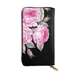 OCELIO Damen Lange Leder Geldbörse Kartenorganizer Metall Reißverschluss Geldbörse Damen Kreditkarte Tasche Elegante Clutch Bagpink Blumen Schwarz Einheitsgröße, Schwarz, One Size von OCELIO