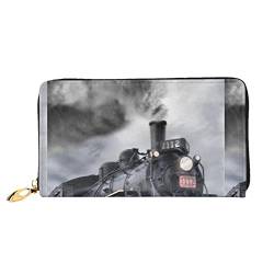 OCELIO Damen Lange Leder Geldbörse Kartenorganizer Metall Reißverschluss Geldbörse Damen Kreditkarte Tasche Elegante Clutch Bagsteam Zug Wolken Schwarz Einheitsgröße, Schwarz, One Size von OCELIO