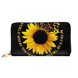 OCELIO Damen Lange Leder Geldbörse Kartenorganizer Metall Reißverschluss Geldbörse Damen Kreditkarte Tasche Elegante Clutch Bagsunflower Auf Schwarzem Hintergrund Schwarz Einheitsgröße, Schwarz, One Size von OCELIO