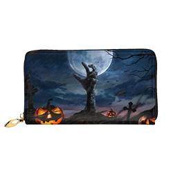 OCELIO Damen Lange Ledergeldbörse, Kartenorganizer, Metall-Reißverschluss, Kreditkarten-Tasche, elegante Clutch-Geldbörse, dunkle Halloween, Schwarz, Einheitsgröße, Schwarz, One Size von OCELIO